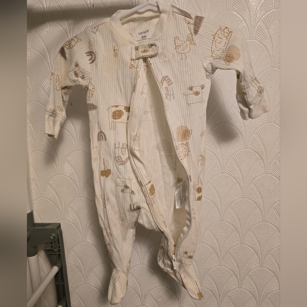 Cozy White and Brown Baby Footed Pajamas